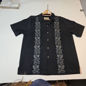 Tommy Bahama mens 100% Silk Shirt embroidered ahort sleeve black aize large